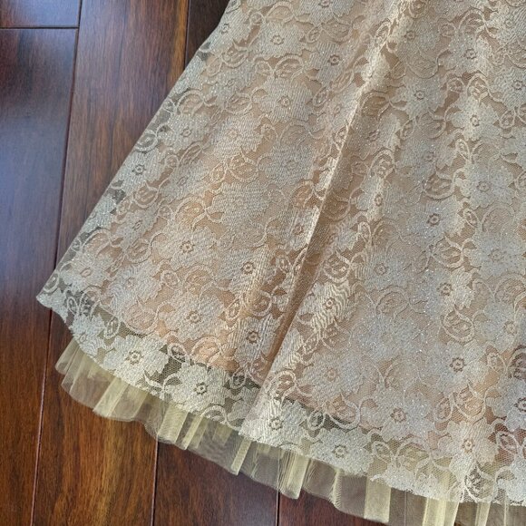 Vtg Masquerade Gold Cocktail Dress Gown Shimmer Lace Prom Y2K Fairy Size 5/6 - Picture 4 of 13